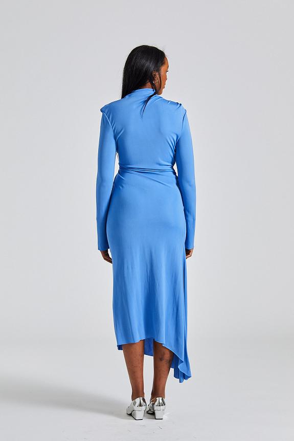 Victoria Beckham, High Neck Asymmetric Draped Dress Oxford Blue 