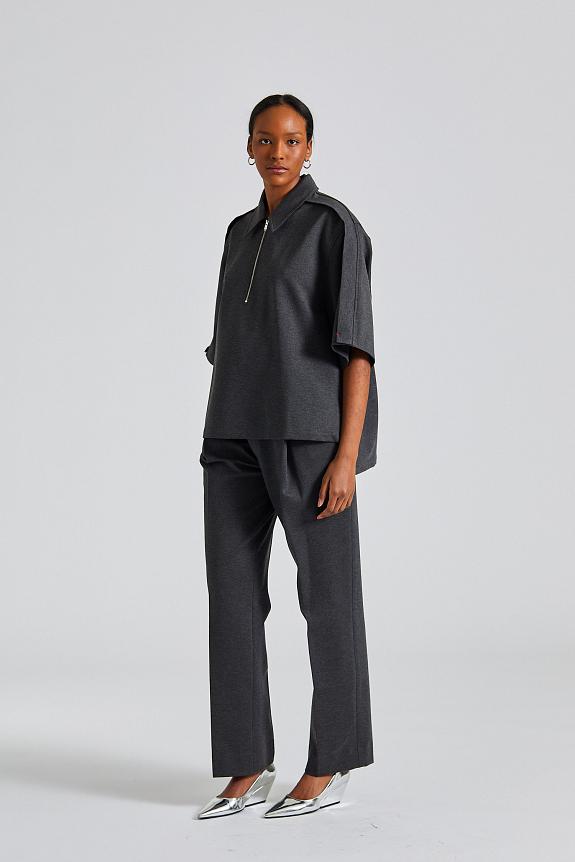 Victoria Beckham, Zip Detail Polo Top Steel Grey Melange 