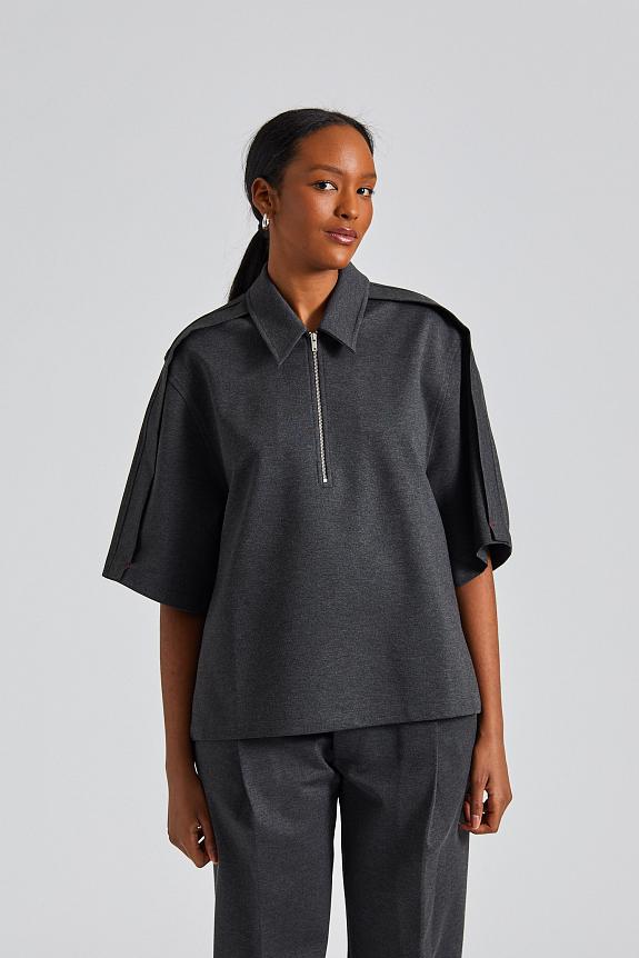 Victoria Beckham, Zip Detail Polo Top Steel Grey Melange 