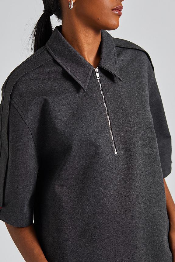 Victoria Beckham, Zip Detail Polo Top Steel Grey Melange 