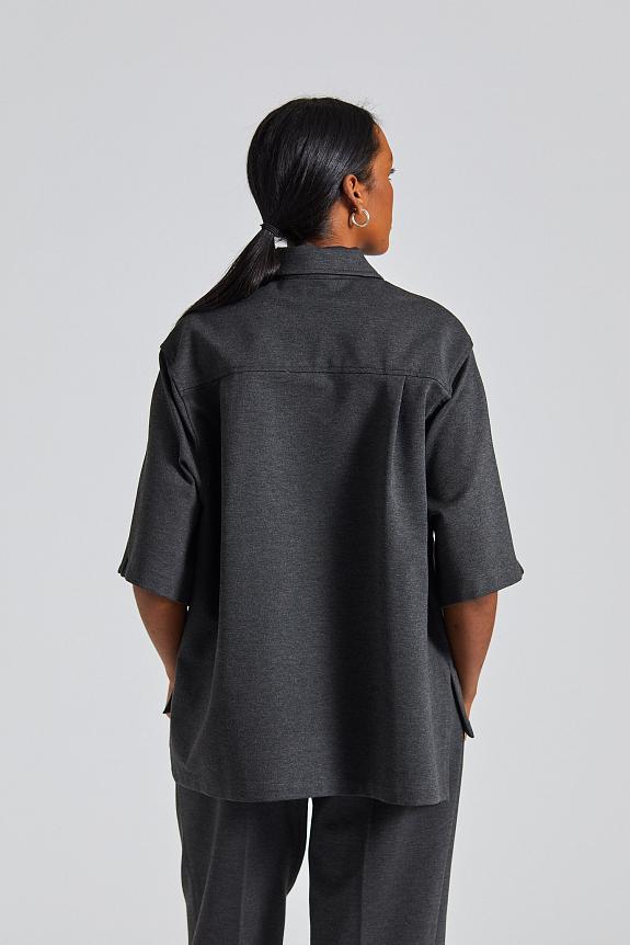 Victoria Beckham, Zip Detail Polo Top Steel Grey Melange 