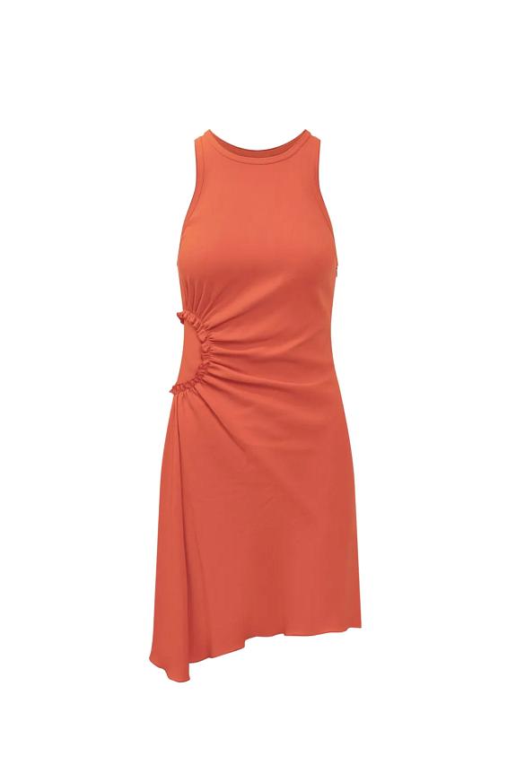 Victoria Beckham Sleeveless Gather Detail Mini Dress Scarlet