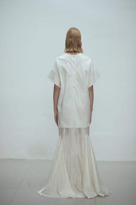 Viktoria Chan Irene Oversized Flared Dress Ivory-1