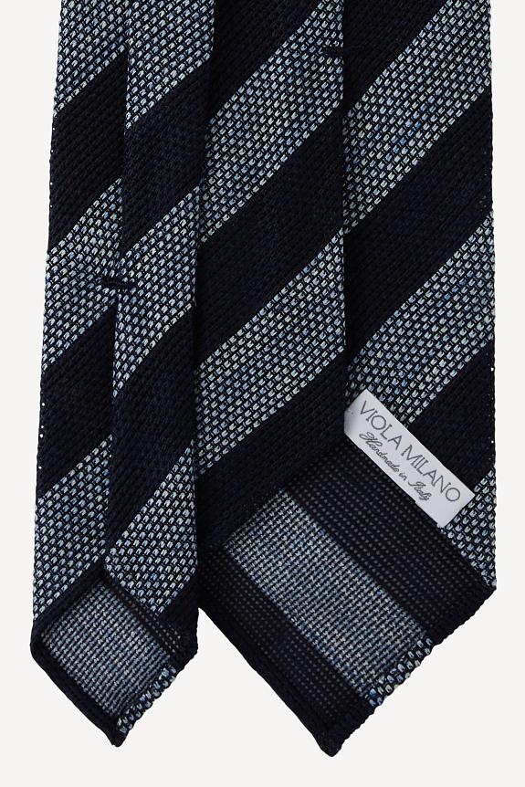 Viola Milano Melange Stripe 3-fold Grenadine Tie Navy/Sea-2