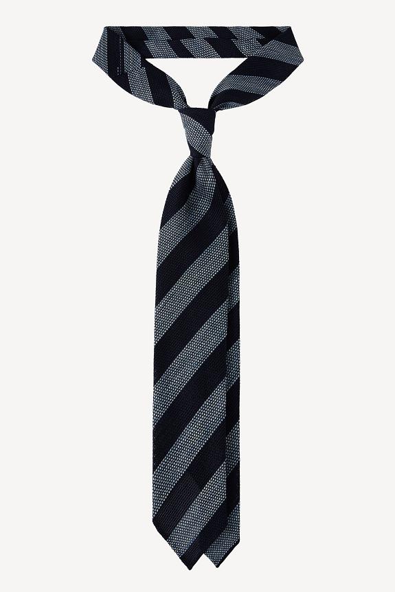 Viola Milano Melange Stripe 3-fold Grenadine Tie Navy/Sea-3