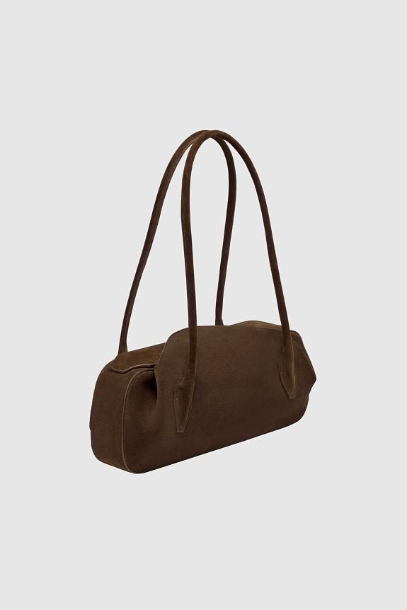 YUZEFI Oyster Shoulder Bag Suede Chocolate-1