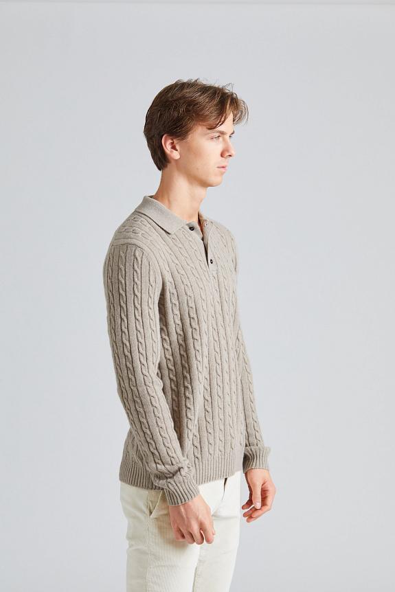 ZANONE Cable Knit Polo Sweater Beige-4