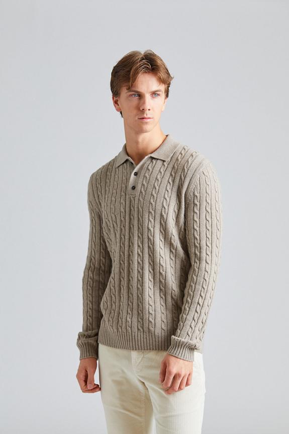 ZANONE Cable Knit Polo Sweater Beige-2