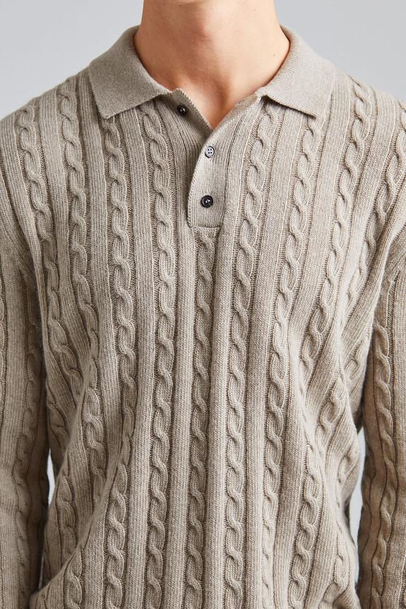 ZANONE Cable Knit Polo Sweater Beige-3