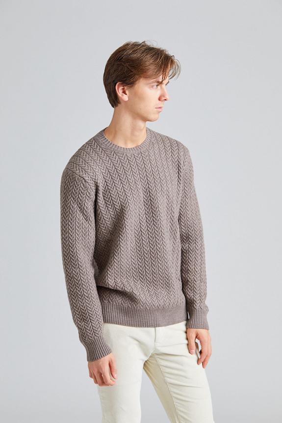 ZANONE Roundneck Herringbone Sweater Latte-2