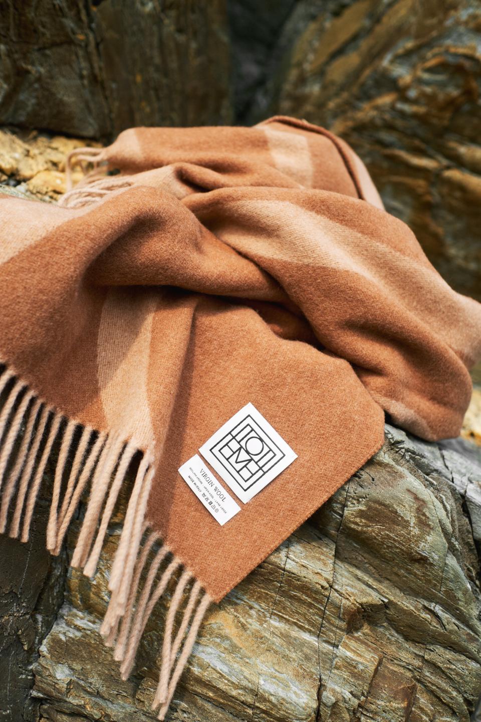 Toteme Monogram Jacquard Wool Scarf Camel